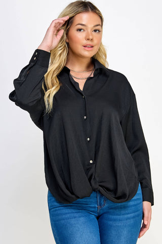 Plus Size Sabrina Satin Twist Front Shirt | Black