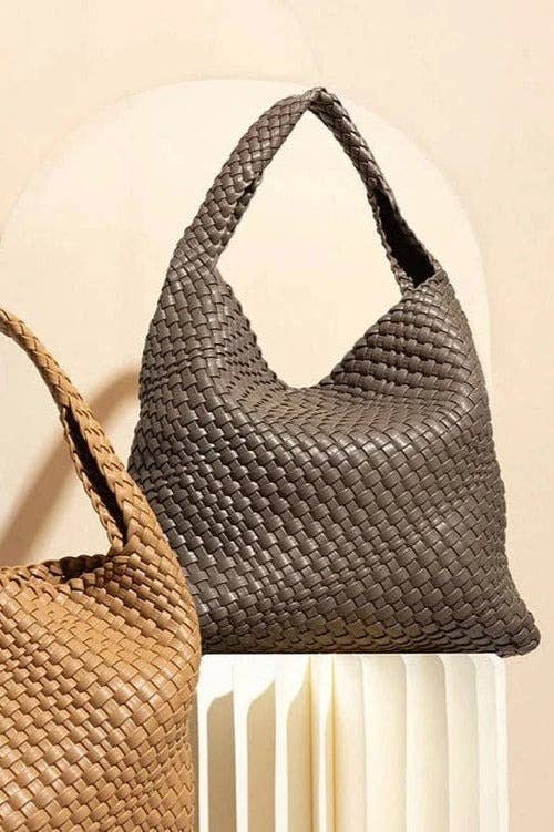 Tiara Woven Hobo Tote Bag With Pouch | Tan