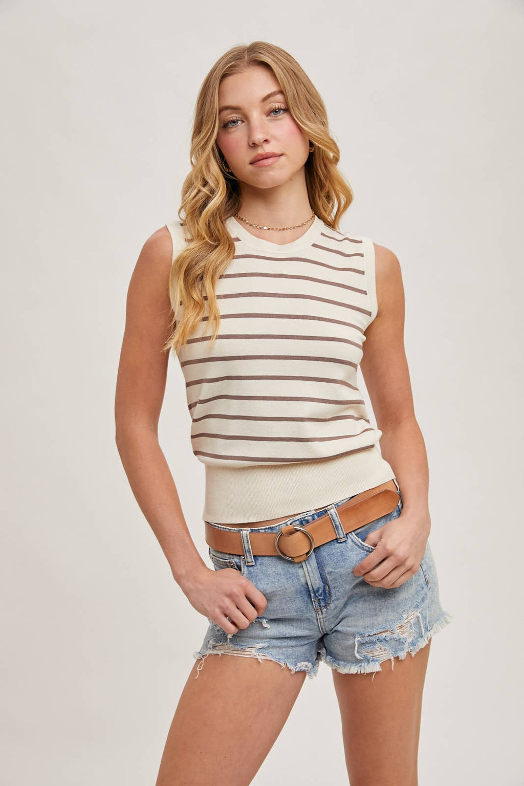 Mallory Striped Muscle Knit Tank | Black