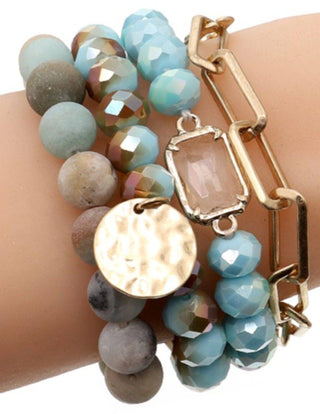 Multi Stone Crystal Beaded Bracelet Set | Mint