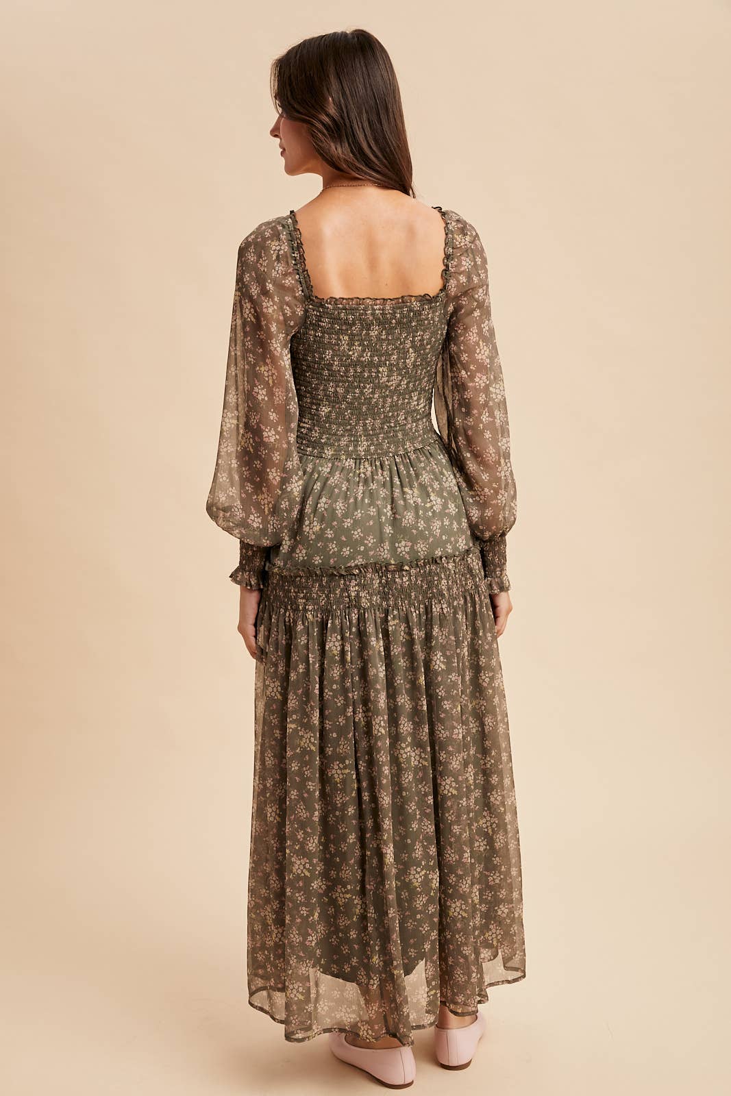 Ivy Smocked Floral Maxi Dress | Dusted Eucalyptus