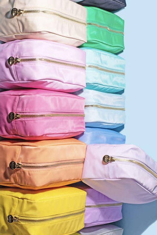 Emma Round Zippered Nylon Cosmetic Pouch Bag | Sand