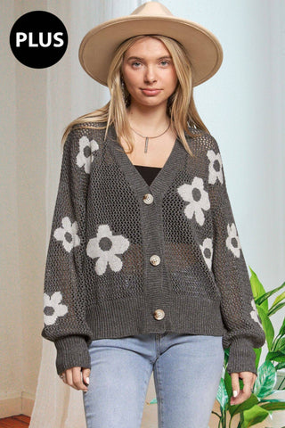 Christina Plus Size Floral Cardigan | Oatmeal