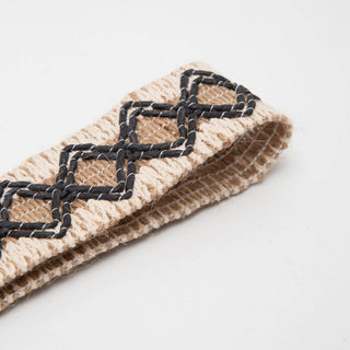 Wave Pattern Straw Wristband/Key Chain | Beige Black
