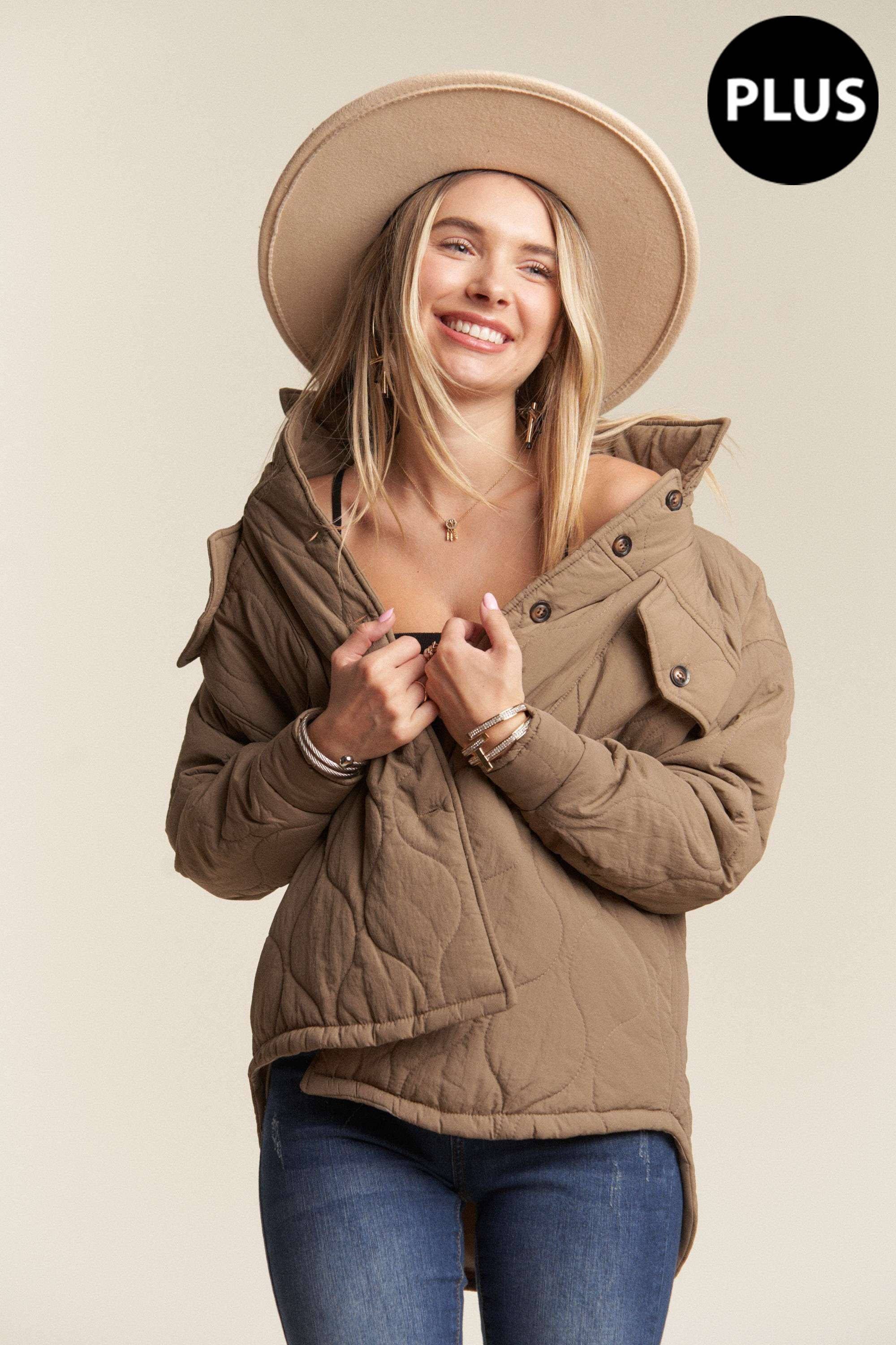 Kessa Plus Size Puffer Jacket | Light Mocha