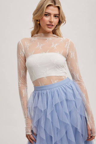 Mila Floral Embroidery Lace Mesh Layering Top | Hazelnut
