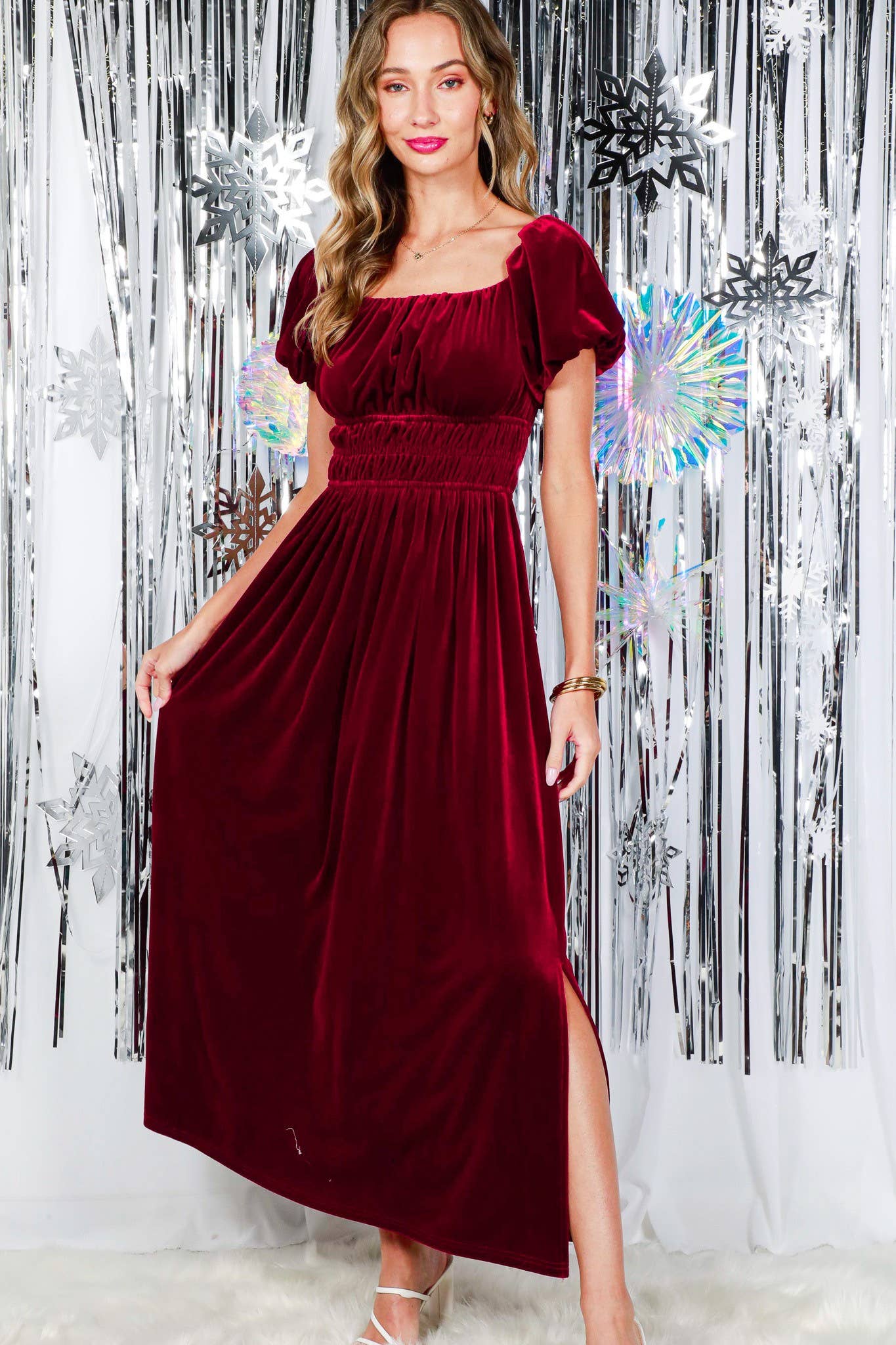 Samantha Smocked Velvet Maxi Dress | Black