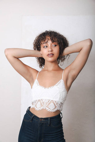 Vintage-Inspired Crochet Lace Overlay Bralette | Black