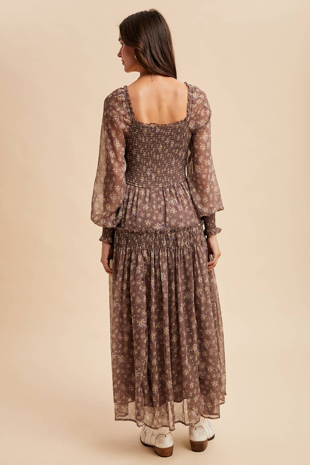 Ivy Smocked Floral Maxi Dress | Dusted Eucalyptus