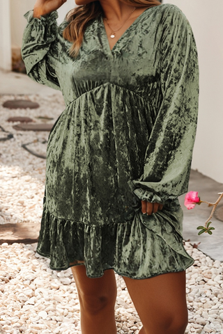 Plus Size Velvet Babydoll Dress | Coffee