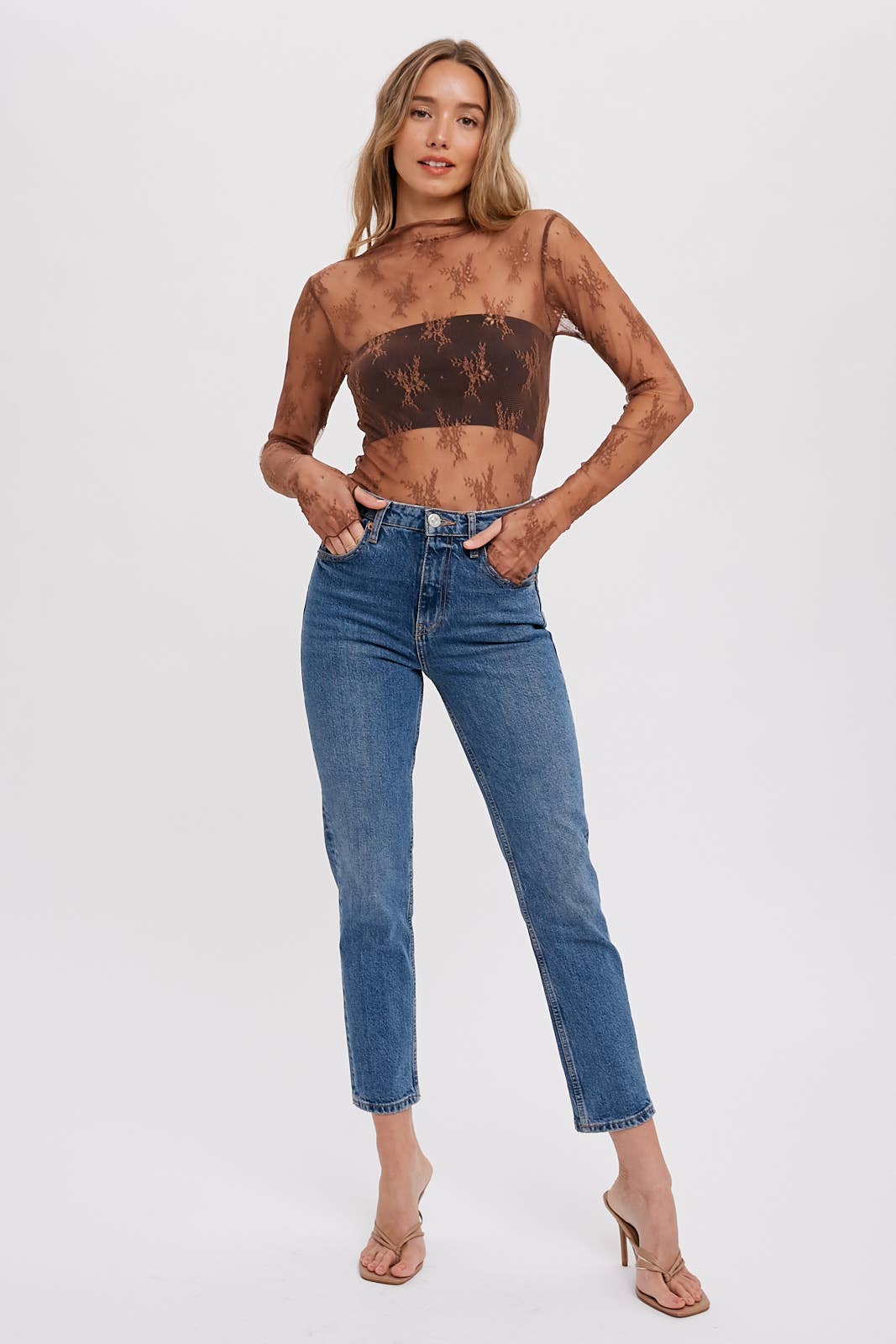 Mila Floral Embroidery Mesh Layering Top | Black