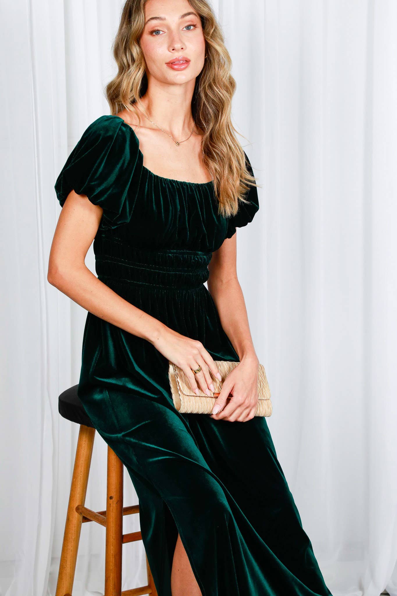 Samantha Smocked Velvet Maxi Dress | Black