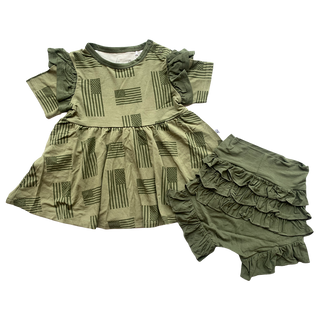 Military Flag Bamboo Peplum + Bummie Set