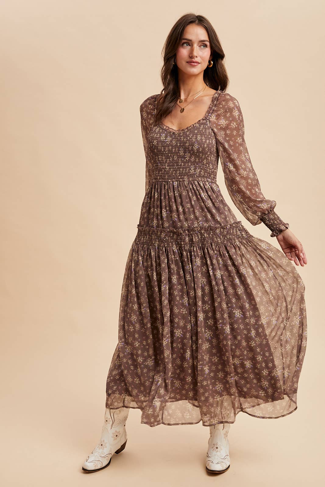 Ivy Smocked Floral Maxi Dress | Dusted Eucalyptus