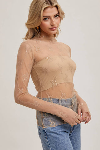 Mila Floral Embroidery Mesh Layering Top | Black