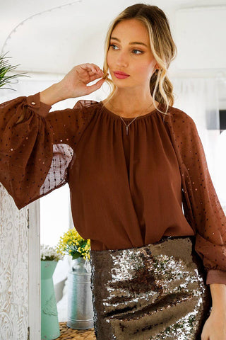 Chelsea Sequin Chiffon Blouse | Taupe