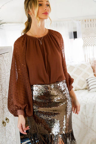 Chelsea Sequin Chiffon Blouse | Taupe