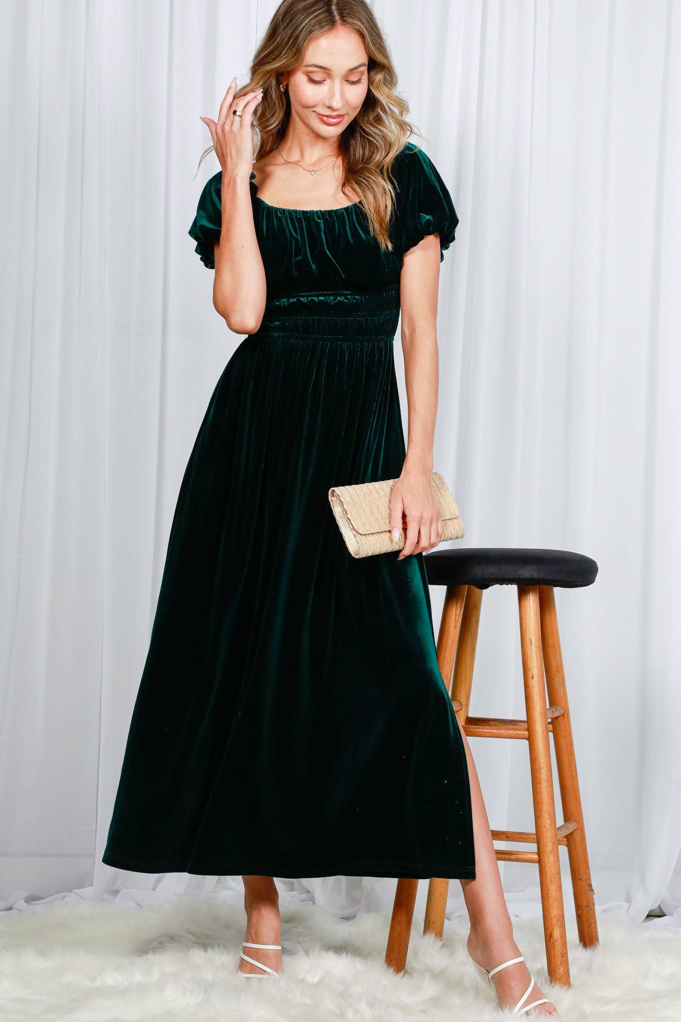 Samantha Smocked Velvet Maxi Dress | Black