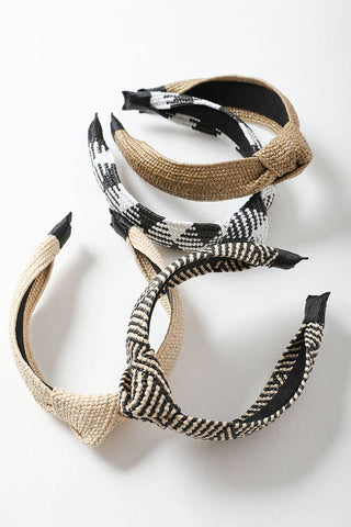 Bohemian Straw Rattan Knotted Headband | Black