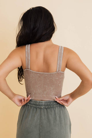 Just Breathe Washed Ribbed Padded Bralette | Mocha