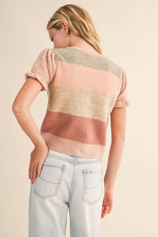 Maeve Tween Striped Puff Sleeve Cropped Sweater