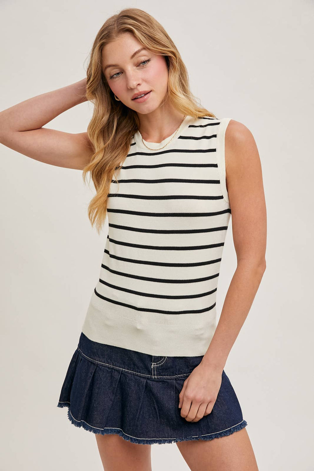 Mallory Striped Muscle Knit Tank | Black