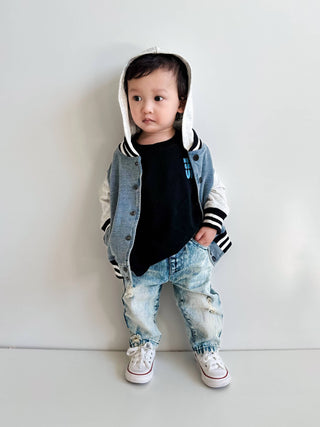 Link Toddler Washed Indigo Hooded Varsity Bomber