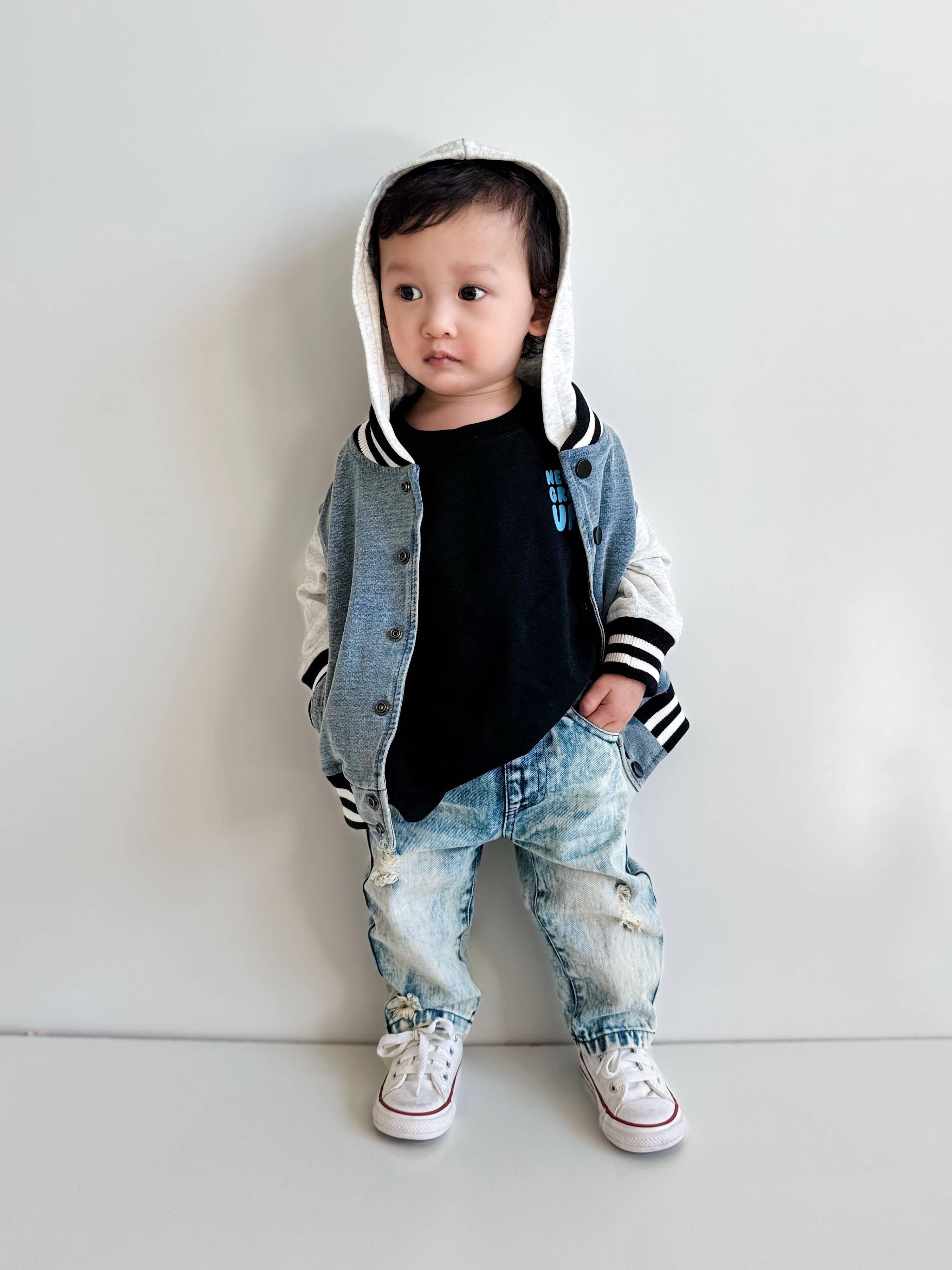 Link Toddler Washed Indigo Hooded Varsity Bomber