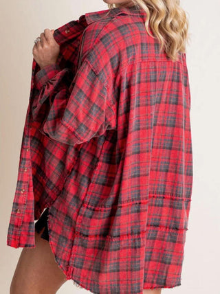 The Randi Raw Hem Oversized Flannel | White (C3)