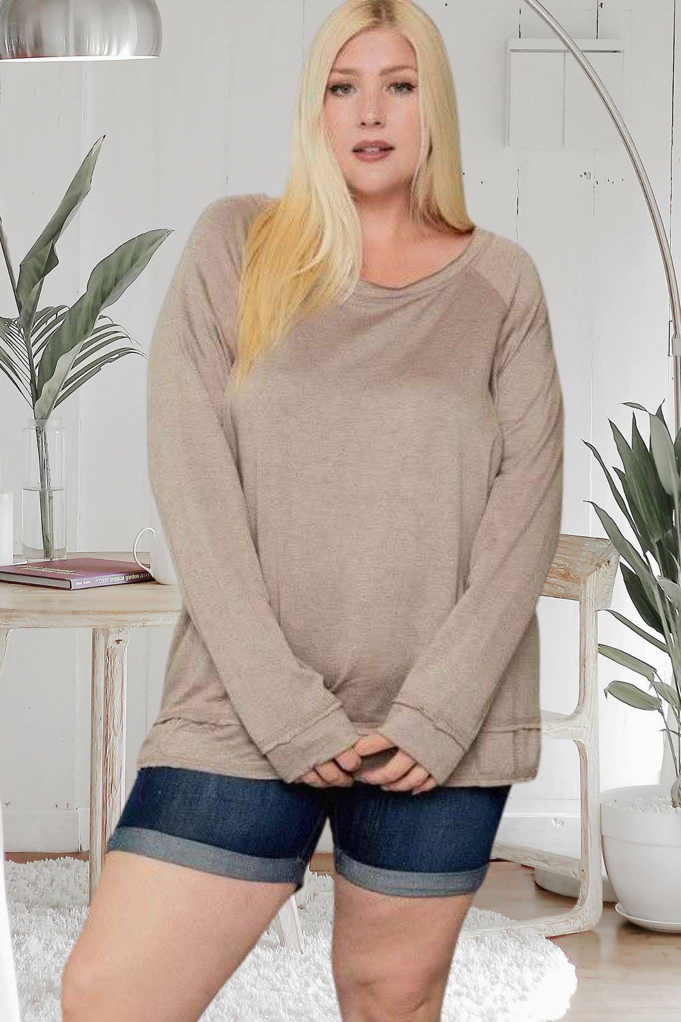 Tanya Plus Size Boat Neck Tunic Top | Sand