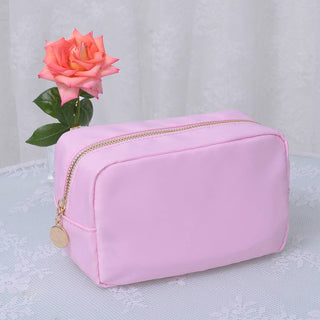 Emma Round Zippered Nylon Cosmetic Pouch Bag | Peach