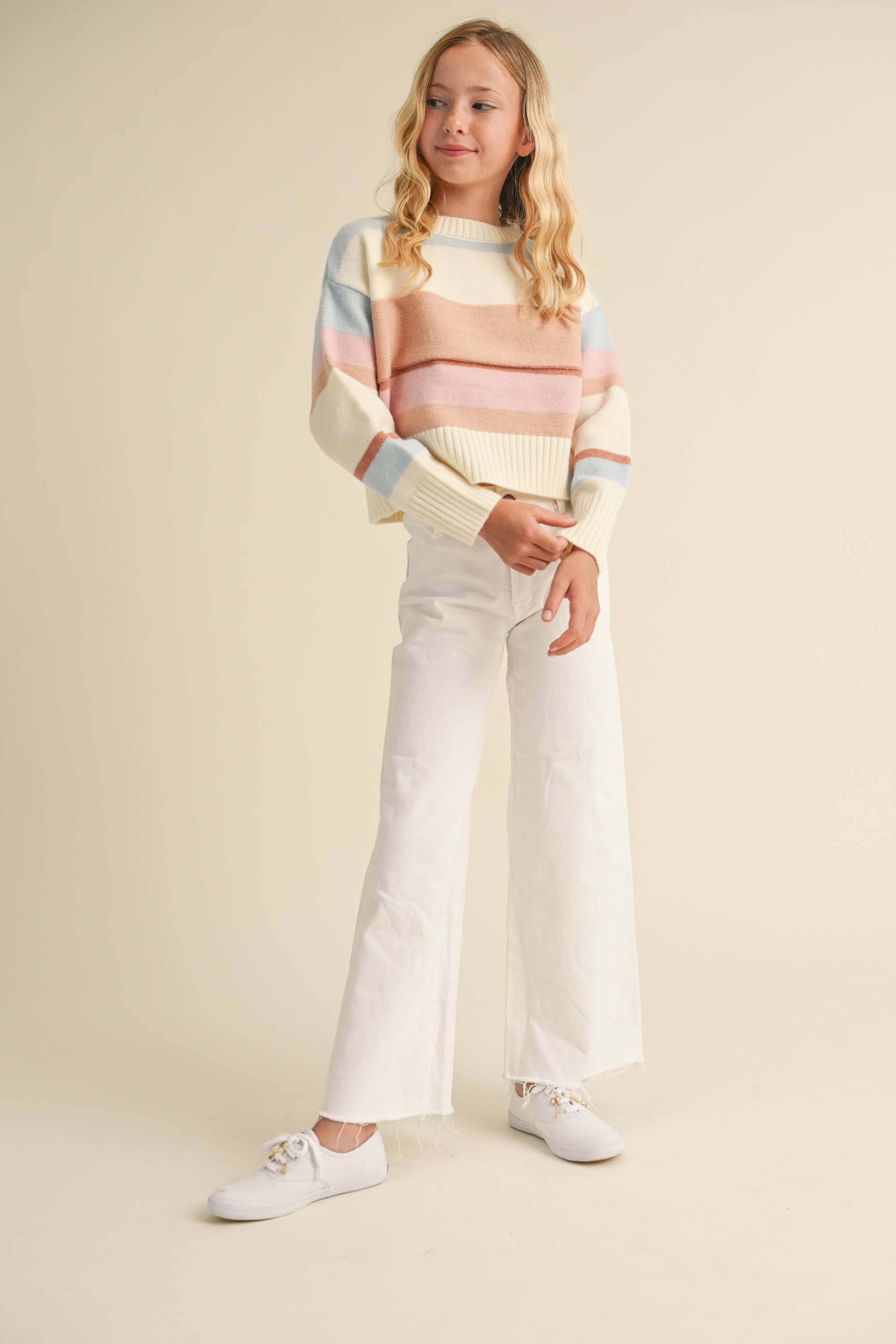Berry Stripe Tween Sweater | 7-14