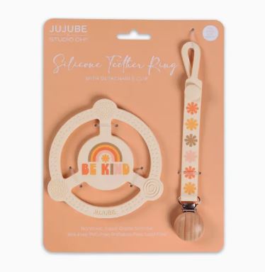 Silicone Teether Ring with Detachable Clip | Be Kind Rainbows
