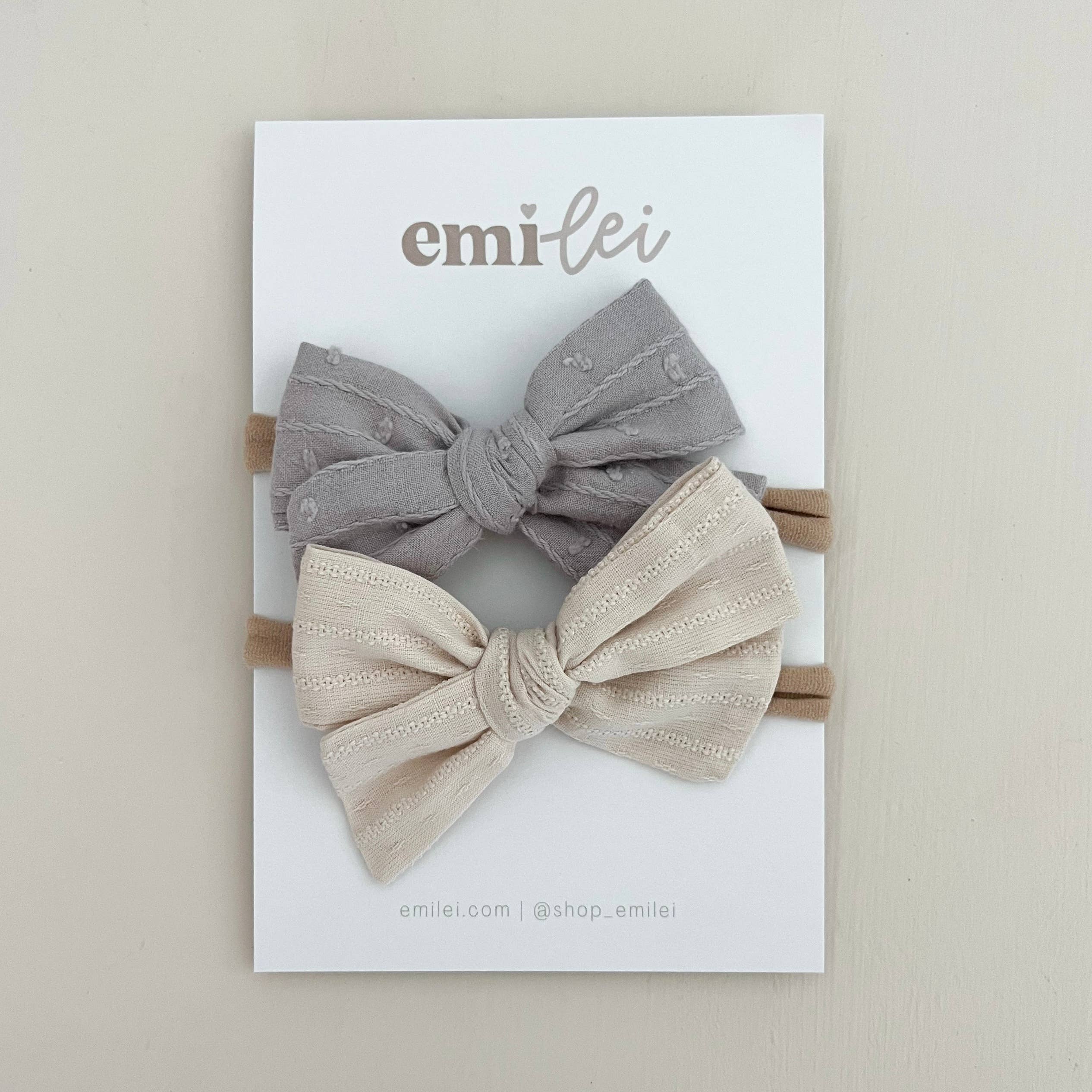 Nylon Stretchy Bow Headband Set | Dusty Blue + Smokey White