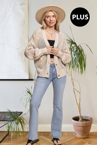 Christina Plus Size Floral Cardigan | Oatmeal