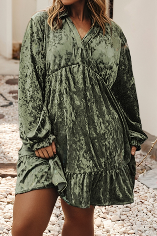 Plus Size Velvet Babydoll Dress | Coffee